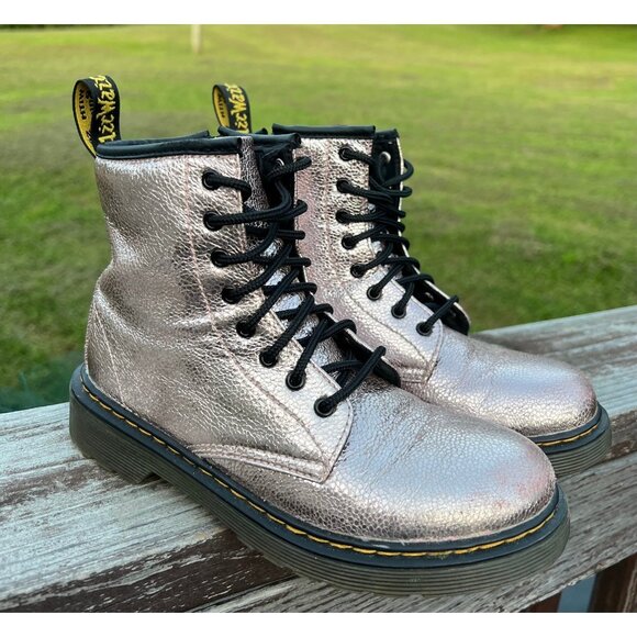 Doc Dr. Martens Air Wair Light Pink Disco Crinkle Metallic Foil Boots size 3 - Picture 1 of 7